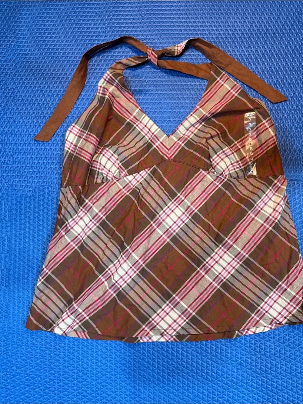 Old Navy Brown Plaid Halter top with Pink Accents